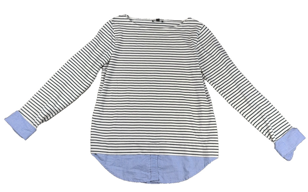 J Crew Mercantile Womens M Striped Mixed Media Top Chambray Shirttail Long Sleev